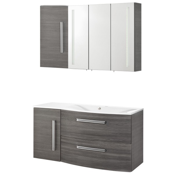 Fackelmann großes Badezimmermöbel Set 5-tlg. Lugano grau & Gussbecken & LED Spiegelschrank