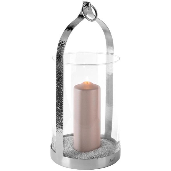 Fink Windlicht mit Glas 45 cm Edelstahl Stumpenkerzenhalter zum Stellen oder Aufhängen - Art.-Nr. 146318
