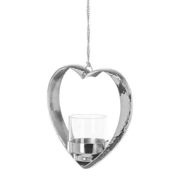 Fink Teelichthalter 15x6 cm in Herzform zum Aufhängen Edelstahl gehämmert - Art.-Nr. 151174