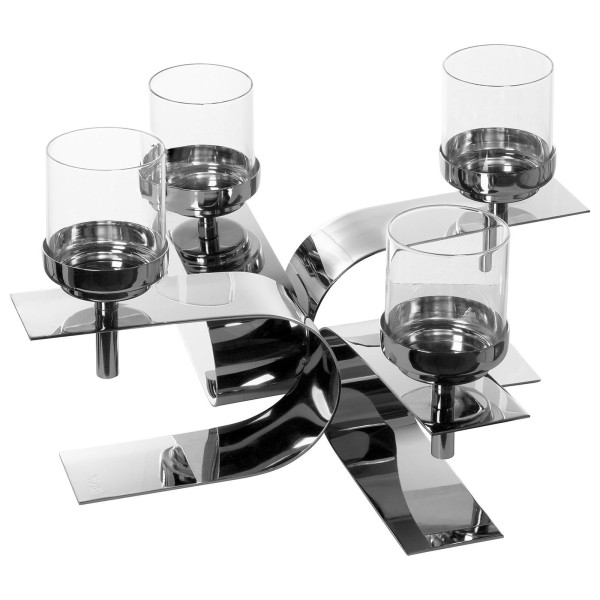 Fink 4-armiger Teelichthalter 42x42 cm 4-flammiger Alu Kerzenhalter inkl. Gläser - Art.-Nr. 143095