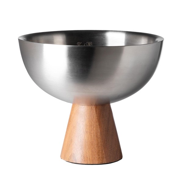 Fink große Deko Schale Ø 19.5 cm Edelstahl mit Akazienholz-Fuß Edelstahlschale mit Standfuß - Art.-Nr. 156147
