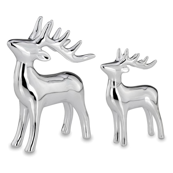 Deko Rentiere im 2er Set silbernes Figuren Paar stehend aus Porzellan
