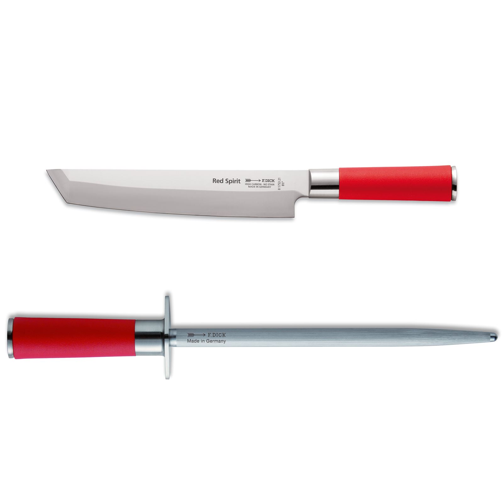 Dick Red Spirit Tanto Messer 21 cm & Standardzug Wetzstahl 25 cm