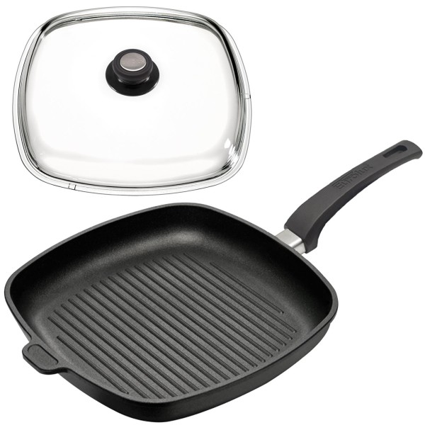 Eurolux Eck-Grillpfanne 28x28 cm Aluguss beschichtet & Deckel