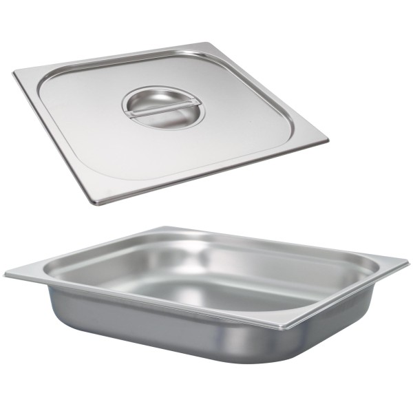 Schneider GN-Behälter 2/3 mit Deckel 6,5 cm tiefer Edelstahl Gastronorm Einsatz ohne Löffelmulde