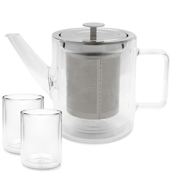 Bredemeijer kleine Teekanne 1.0 Liter aus doppelwandigem Glas mit Teegläser je 290 ml 2 Stück