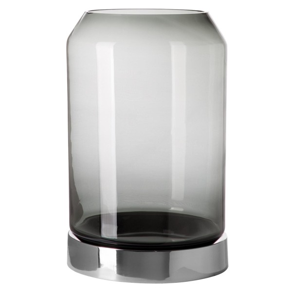 Fink edles Stumpenkerzen-Windlicht 42 cm mit grauem Glas und Edelstahl-Sockel - Art.-Nr. 146263