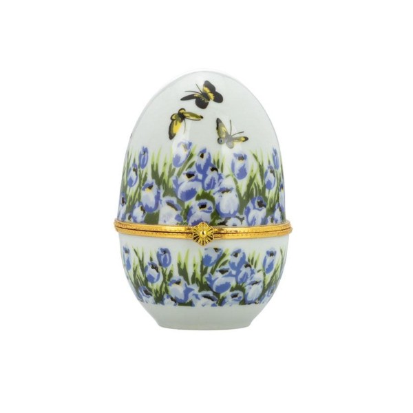 Mini Schmuckdose Ø 6x8 cm in Ei-Form klappbare Deko Ei-Dose Tulpen aus Porzellan