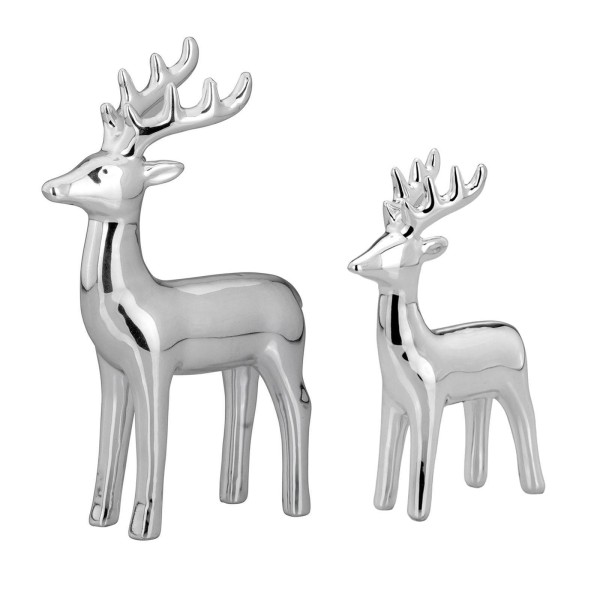Rentier Paar stehend aus Porzellan silber Deko Rentierfiguren Set