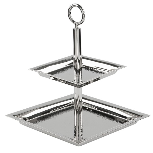 Fink 2-stöckige Etagere 24x24 cm eckiges Stufentablett Edelstahl gehämmert mit Griff - Art.-Nr. 155137