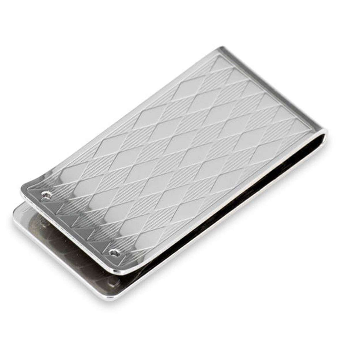 kleine verchromte Geldscheinklammer 6 cm mit Rauten Optik | MM-ComSale