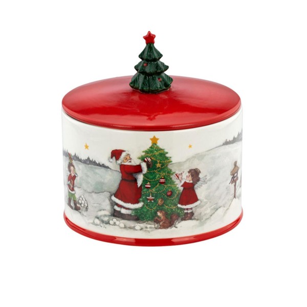 kleine Keramik Plätzchendose Weihnachten rund Ø 15.2 cm - für Gebäck - Art.-Nr. 5347
