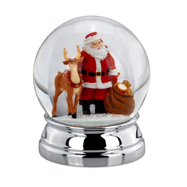 große versilberte Glas Schneekugel Ø 10 cm Weihnachtsmann & Rentiere - Art.-Nr. 5332ver