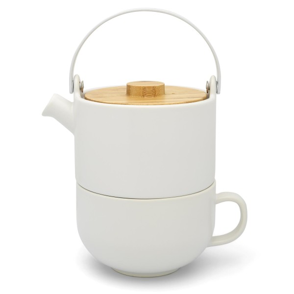 Bredemeijer weißes mattes Keramik Tea-for-one Set 0.5 Liter 2-teilig
