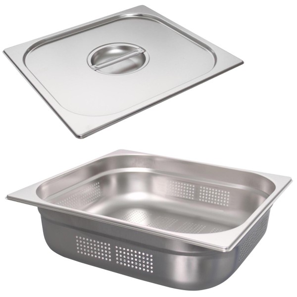 Schneider GN-Behälter 2/3 mit Deckel & Bodenlochung 10 cm tiefer Gastronorm Einsatz