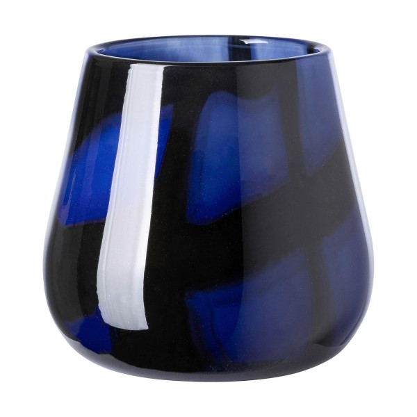Fink blau-schwarzer Teelichthalter Ø 19 cm aus Glas großes rundes Windlicht für Teelichter - Art.-Nr. 115430