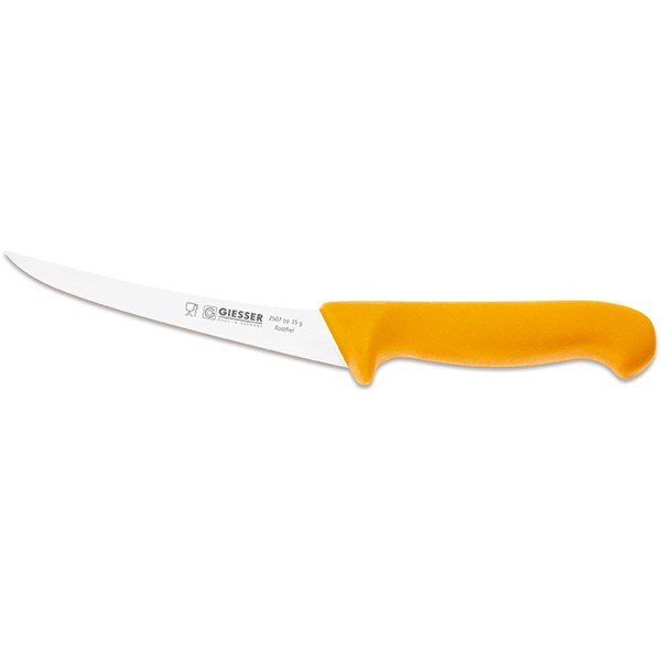 Giesser Ausbeinmesser 15 cm mit gebogener halb-flexiblen Klinge & gelben Griff - Art.-Nr. 2507 pp 15 g