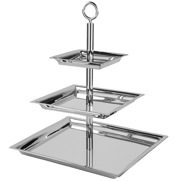 Fink 3-stöckige Etagere 34x34 cm eckiges Stufentablett aus Edelstahl mit rundem Griff - Art.-Nr. 155066