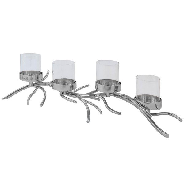 Fink 66 cm langer Teelichthalter 4-flammig Aluminium Kerzenhalter inkl. 4 Kerzengläser - Art.-Nr. 143072