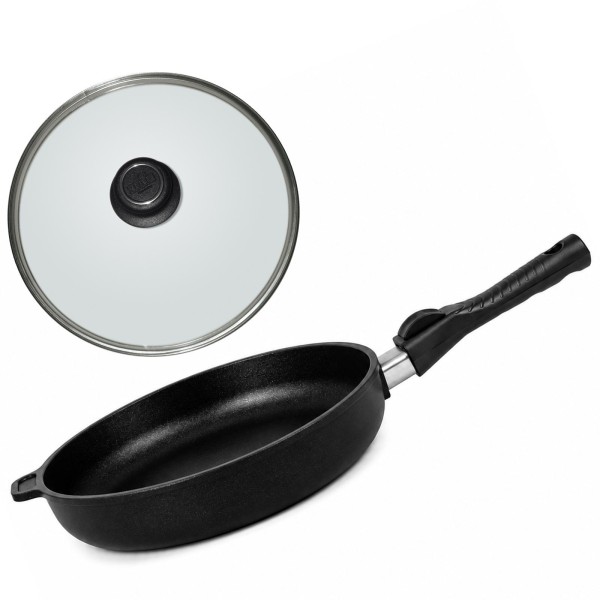 BAF Antihaft Bratpfanne 28 cm 4-fach beschichtet Induktion mit Glasdeckel & abnehmbarem Griff