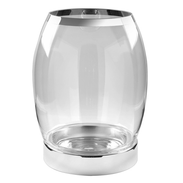 Fink großes bauchiges Stumpenkerzen-Windlicht 39x31 cm aus Glas mit silbernem Fuß - Art.-Nr. 158436