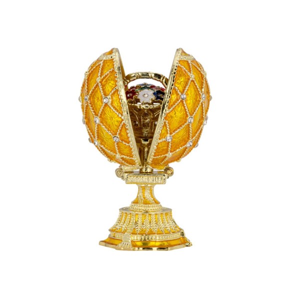 Deko Schmuckei 7 cm gelbe aufklappbare Schmuckdose in Ei-Form mit Blumen-Bouquet