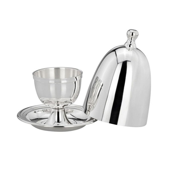 Eierbecher mit Deckel 10,5 cm Messing versilberter Frühstücksei-Halter mit Haube