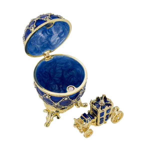 Mini Schmuckdose in Ei-Form 7 cm blaues aufklappbares Deko Schmuckei mit Kutsche
