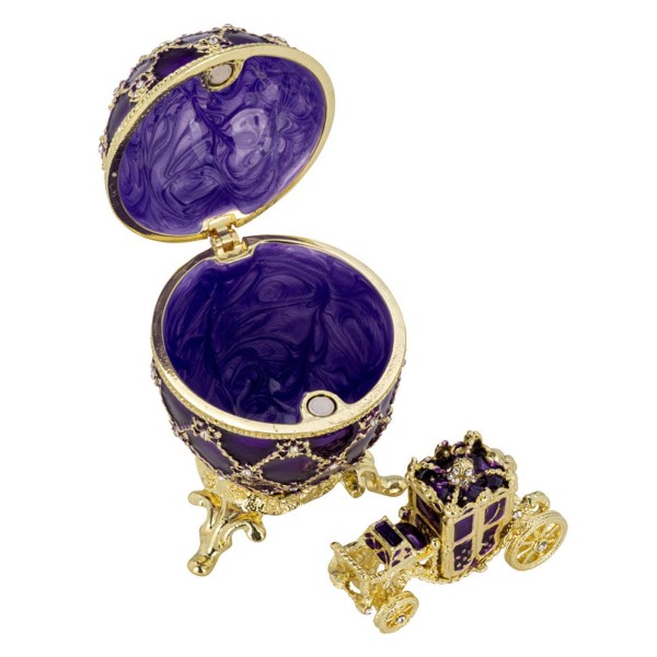 Mini Schmuckdose in Ei-Form 7 cm lila aufklappbares Deko Schmuckei mit Kutsche