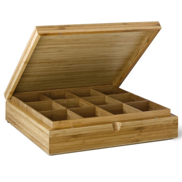 Bredemeijer große helle Holz Teebeutel-Kiste mit 12 Fächer ohne Sichtfenster 30 cm breit