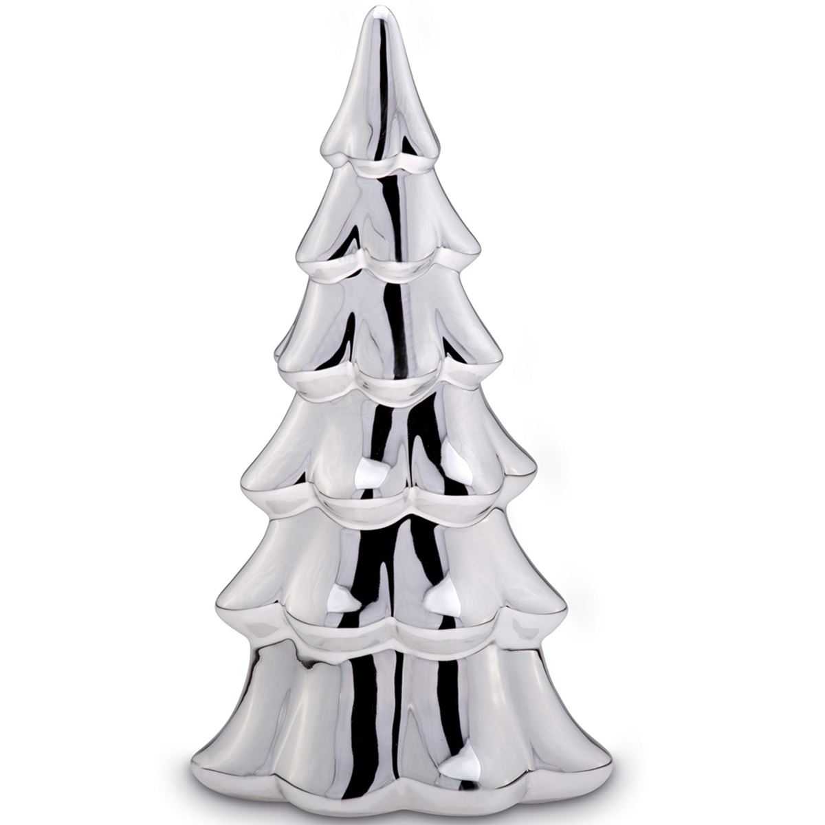 großer glänzender silberner Porzellan Deko Tannenbaum 25 cm hoch MM