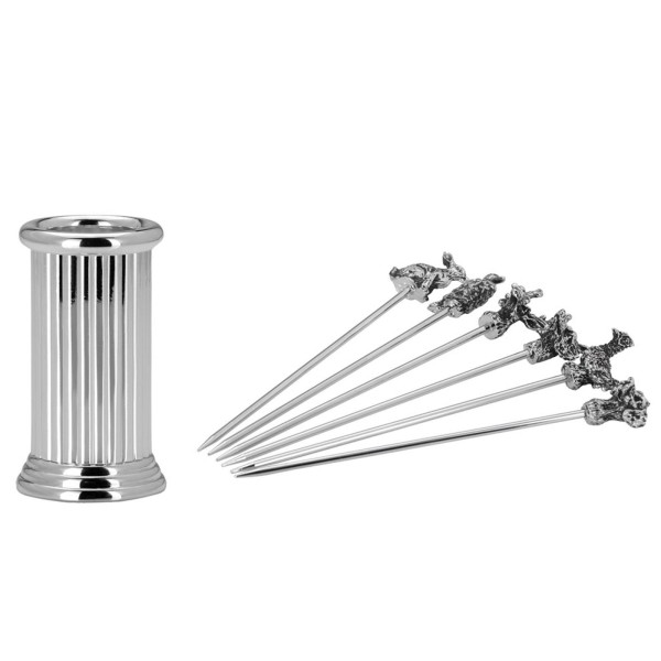 Käse-Spieße Set 7-tlg. versilberte Partyspieße für Obst oder Oliven Tiermotive - im Behälter