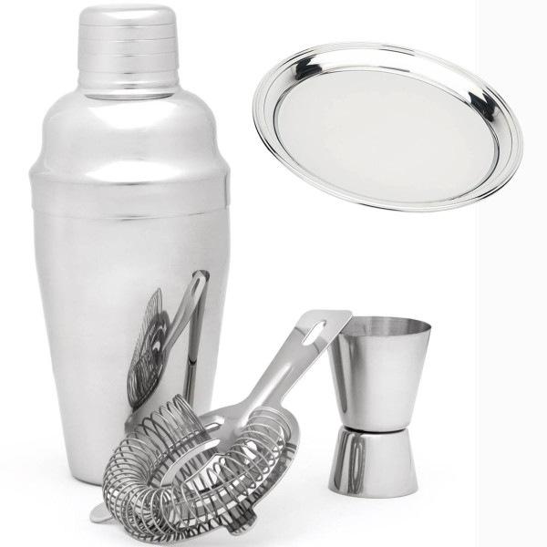 Cocktailset Bar Set Shakerset Mixer 3 teilig & Serviertablett Edelstahl rund