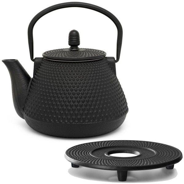Bredemeijer kleine schwarze asiatische gusseiserne Teekanne Set 0.8 L & Untersetzer