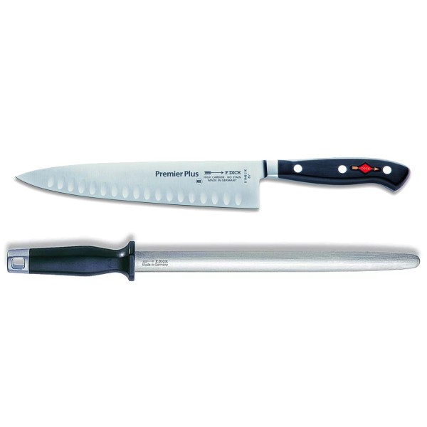 Dick Premier Plus Kochmesser 21 cm Kullenschliff & ovaler Standard Wetzstahl 30 cm