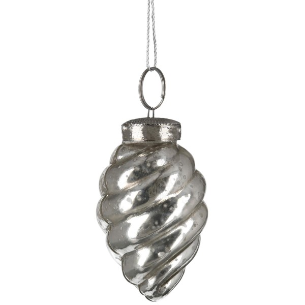 Fink silberner Christbaum-Anhänger Zapfen 14 cm aus Glas Weihnachtsdeko zum Hängen - Art.-Nr. 119006