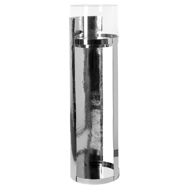 Fink Boden-Windlicht 102 cm vernickelte Kerzen-Säule gehämmert mit Glas - Art.-Nr. 146328