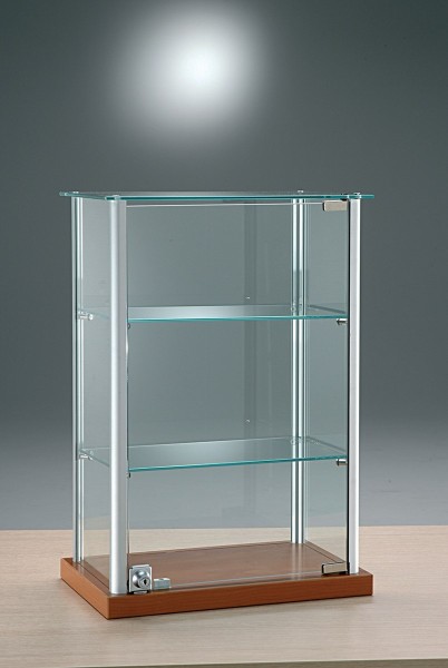 kleine Aufsatzvitrine Glas 40 cm Tischvitrine Alu Schloss kirschbaum |  MM-ComSale