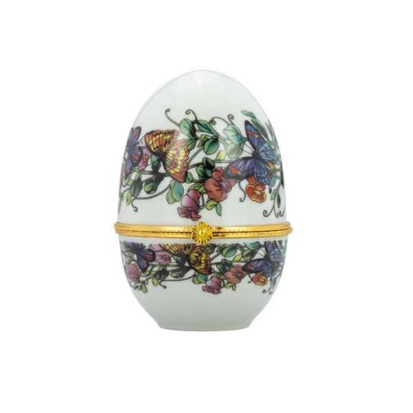 Mini Schmuckdose Ø 6x8 cm in Ei-Form klappbare Deko Ei-Dose Schmetterlinge aus Porzellan