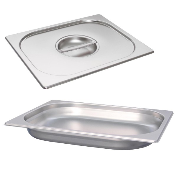 Schneider GN-Behälter 1/2 mit Deckel 4 cm tiefer Edelstahl Gastronorm Einsatz ohne Löffelmulde