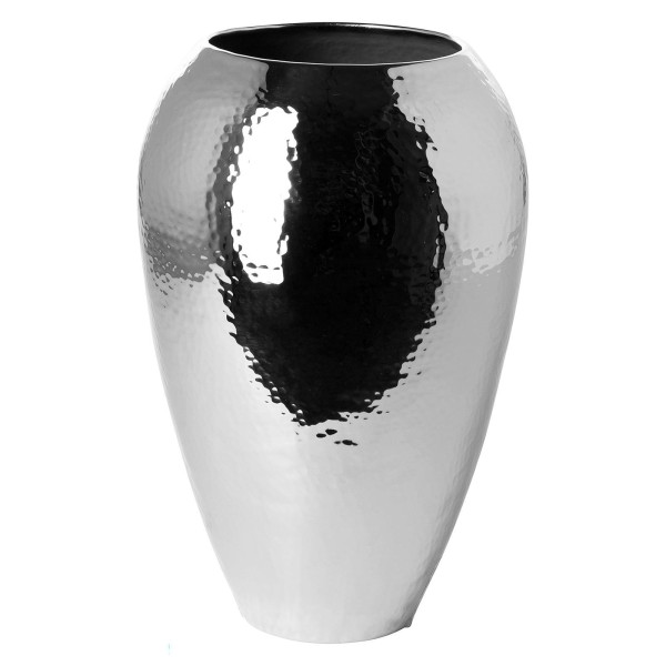 Fink elegante hohe Blumenvase 26 cm silbern gehämmerte Eisen Vase im bauchigen Design - Art.-Nr. 157142