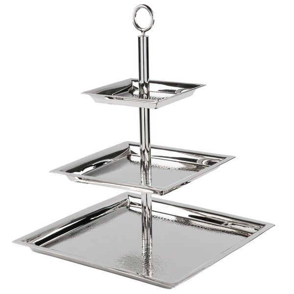 Fink 3-stöckige Etagere 34x34 cm eckiges Stufentablett Edelstahl gehämmert mit Griff - Art.-Nr. 155138