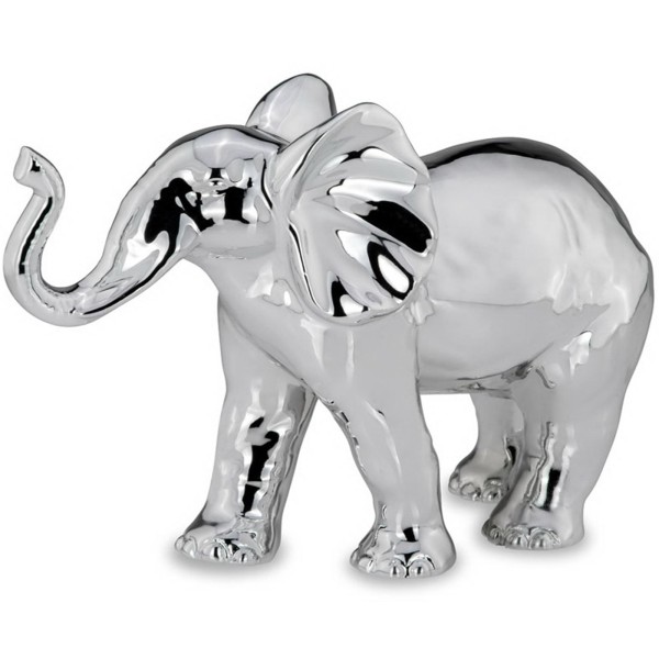 großer silberglänzender Porzellan Deko Elefant 25 cm - Art.-Nr. 6315