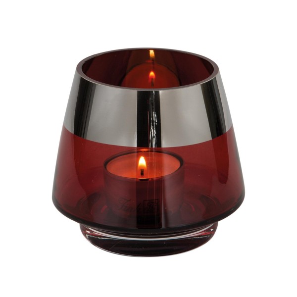 Fink rotes Teelichthalter Ø 11 cm aus Glas kleines Windlicht mit silbernem Rand - Art.-Nr. 115330