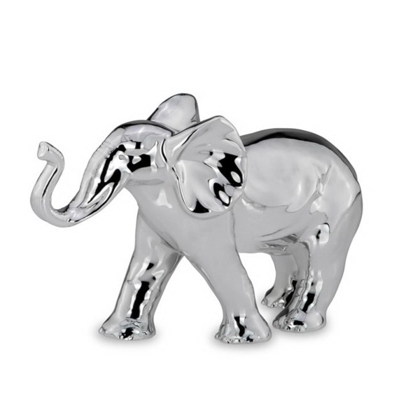 kleiner silberglänzender Porzellan Deko Elefant 17 cm - Art.-Nr. 6313
