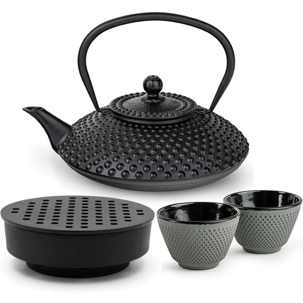 Bredemeijer Asia Teekanne 1.25 Liter schwarz Gusseisen Set mit grünen Bechern & Teewärmer 2