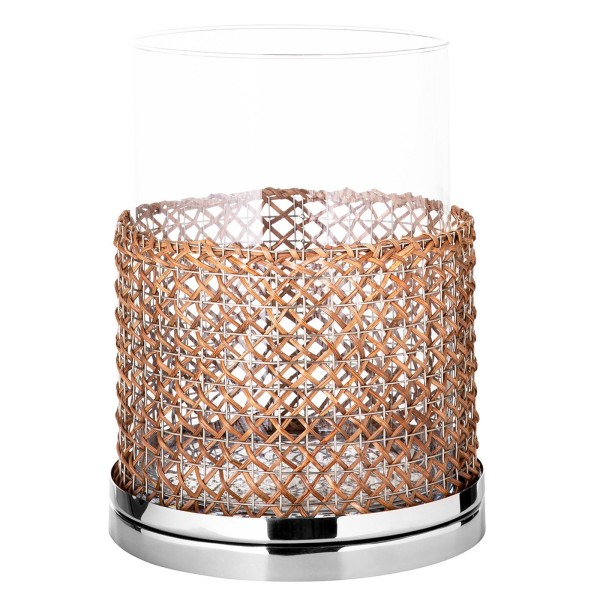 Fink großes Stumpenkerzen-Glas-Windlicht Ø 23 cm Kerzenhalter mit Schilfrohr verkleidet - Art.-Nr. 146251