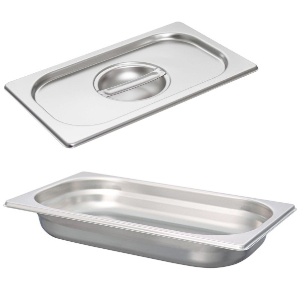 Schneider GN-Behälter 1/4 mit Deckel 4 cm tiefer Edelstahl Gastronorm Einsatz ohne Löffelmulde