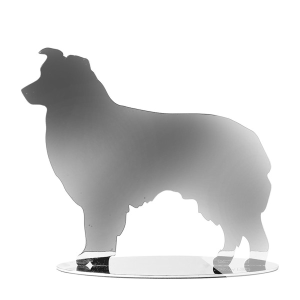 Fink stehender Deko Hund aus Edelstahl 5 x 16 x 14 cm silberner Australian Shepherd zum Aufstellen - Art.-Nr. 151236