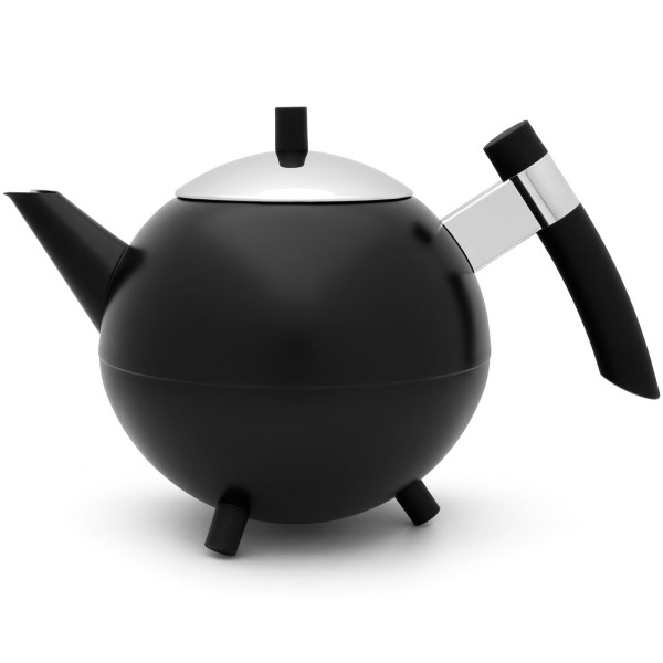 Bredemeijer große schwarze Edelstahl Teekanne 1.2 Liter doppelwandig